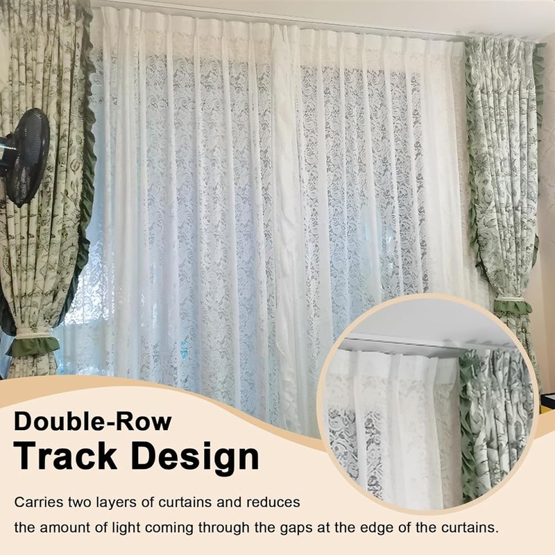 Ceiling Mounted Double Row Curtain Track Heavy Duty Silent Operation Aluminum US