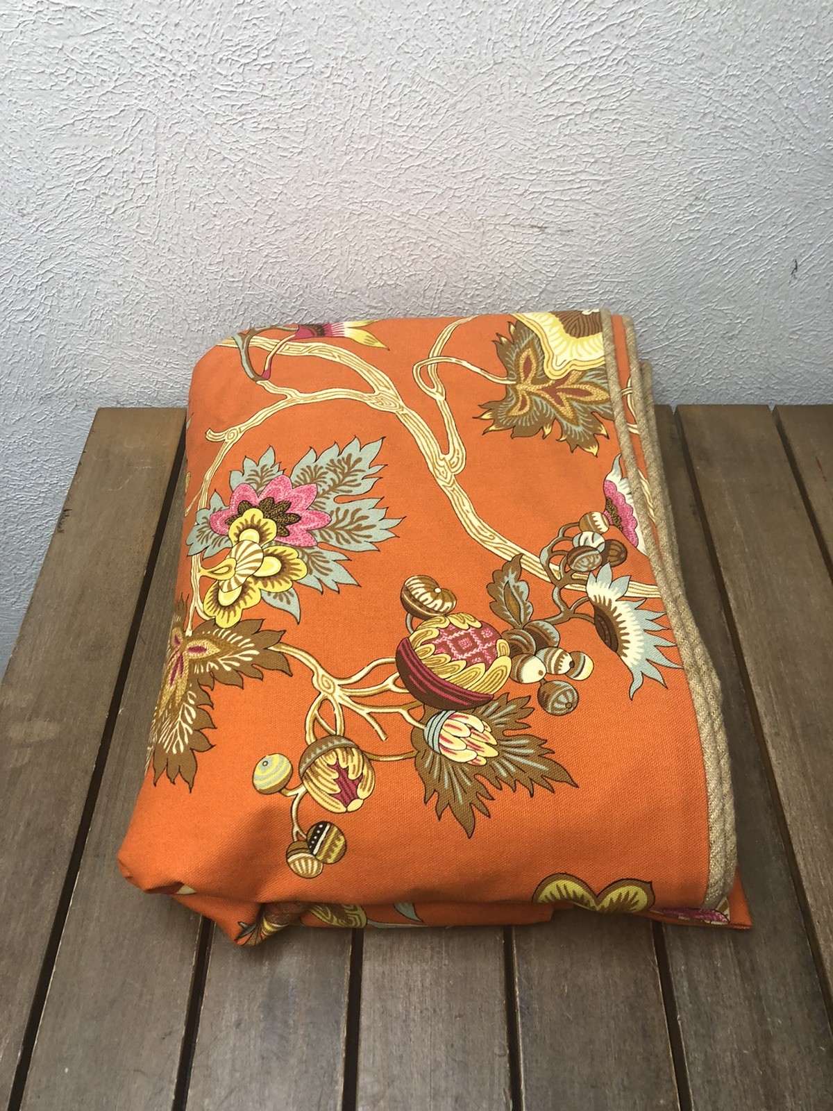 Custom Made Jacobean Floral Valance Orange Multicolor Rod Pocket 272×22″ Lined