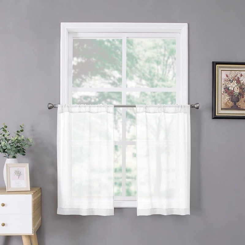 Faux Linen Sheer Curtains 2 Panels Light Filtering Drapery Home Decor Privacy US