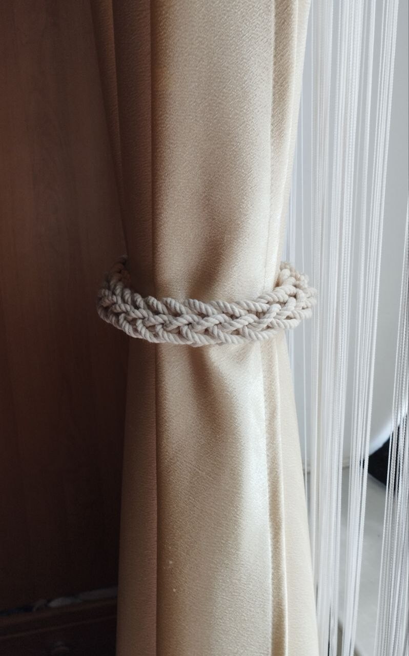 Ivory braided cotton curtain tie backs, curtain holdbacks, curtain holder