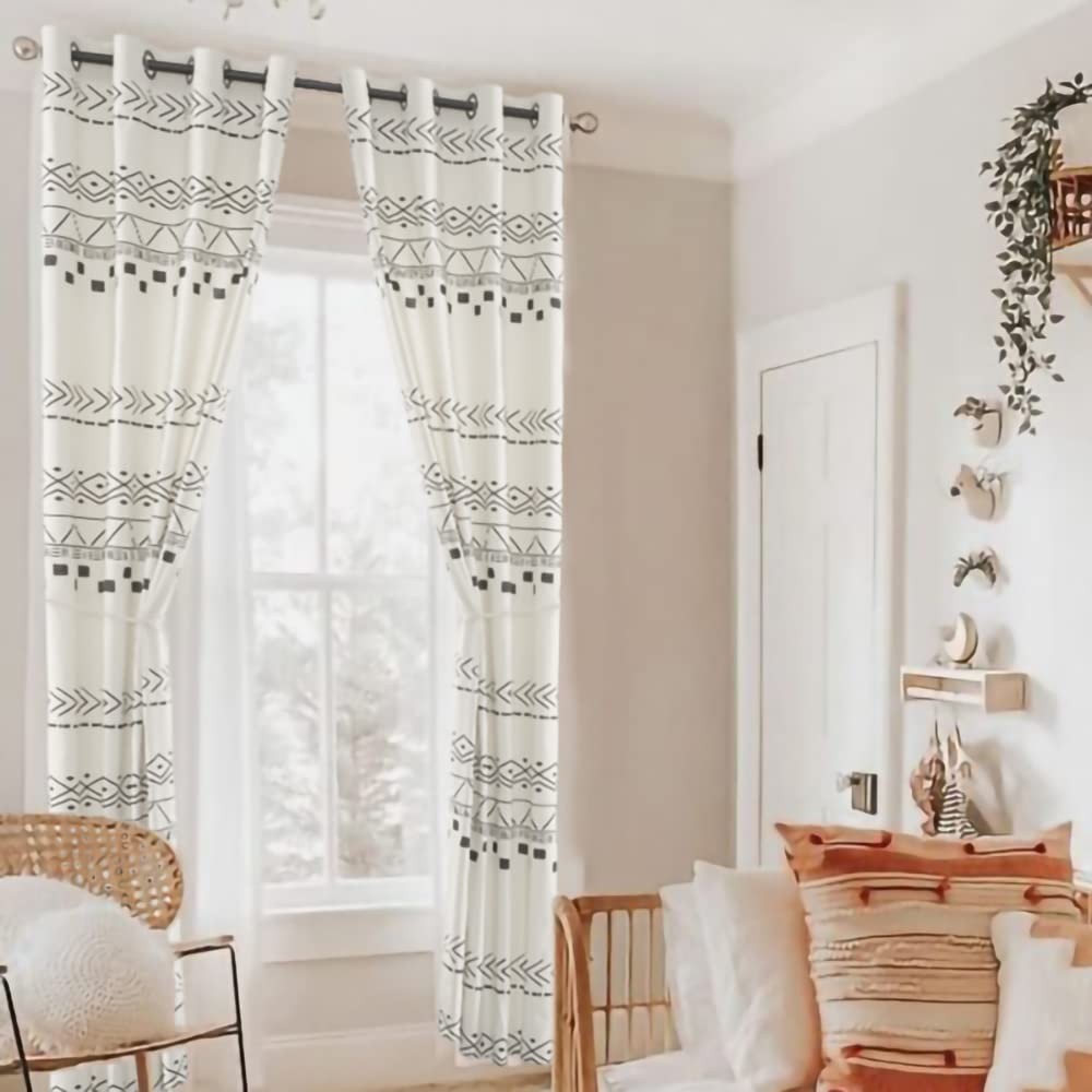 Boho Curtains 84 Inches Long for Bedroom,Mid Century Modern Cotton Canvas Semi