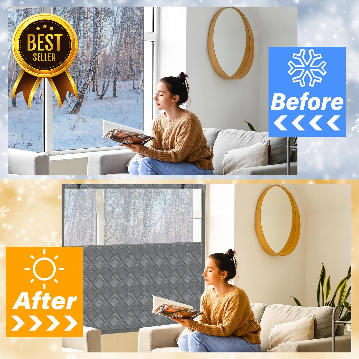 75x79in Thermal Window Insulation Kit Reusable Winter Cover Waterproof