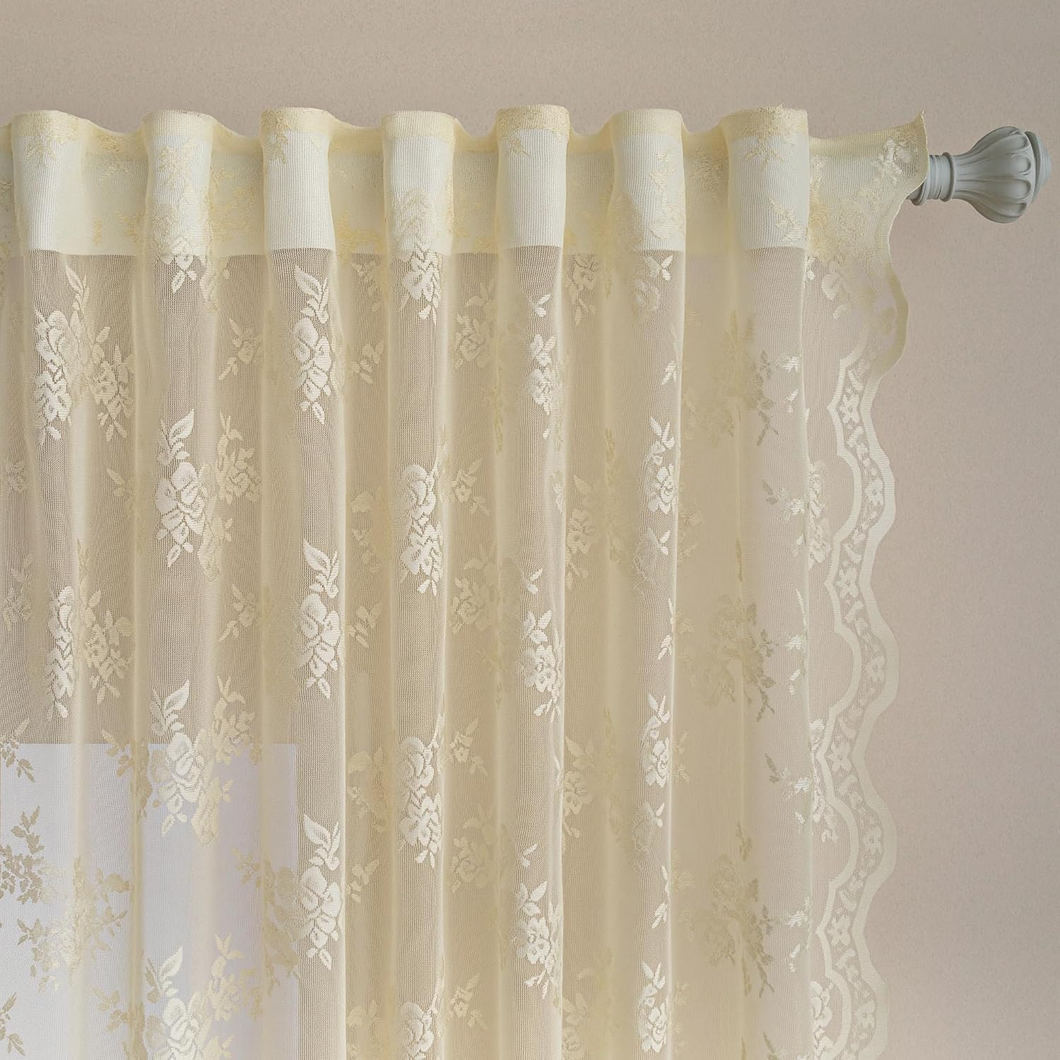 Light Yellow Lace Curtains 63 Inch Length, Yellow Cream Lace Curtain Vintage Vic