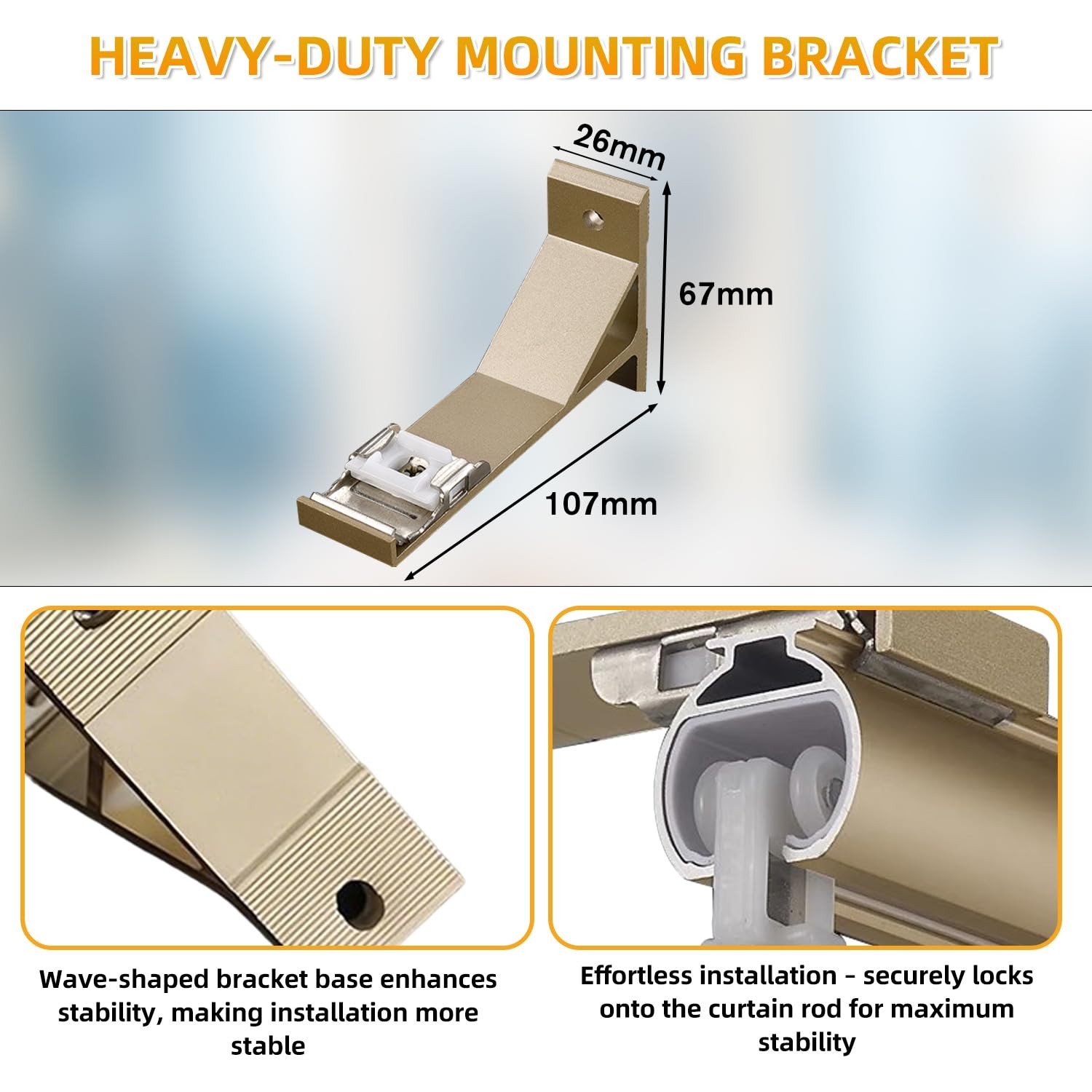1m/3.3ft Wall Mount Single Curtain Track Heavy Duty Aluminum Rail Wheels Gold