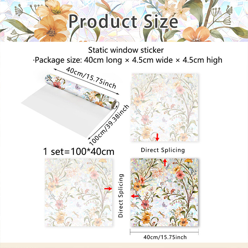 Static Cling Floral Window Film Glass Privacy Sticker Home Decoration US