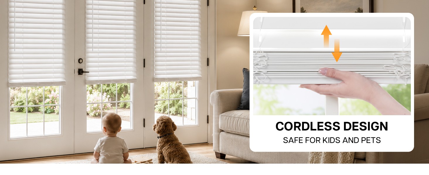 2″ Faux Wood Blinds for Doors, Cordless French Door Blinds for , Light Filtering