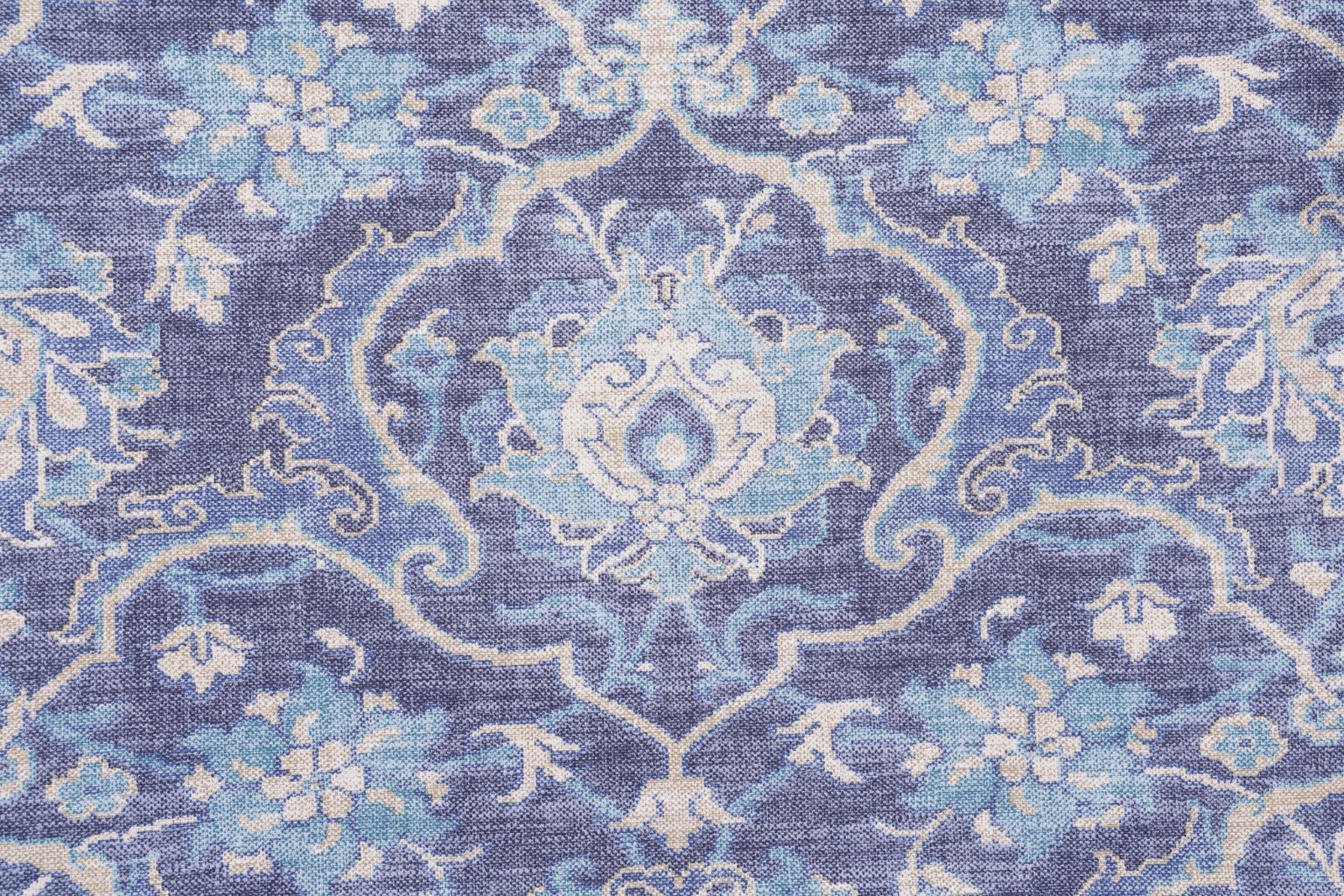 2 drapes Indigo & Cornflower Blue Persian Carpet Screenprinted Cotton Made USA