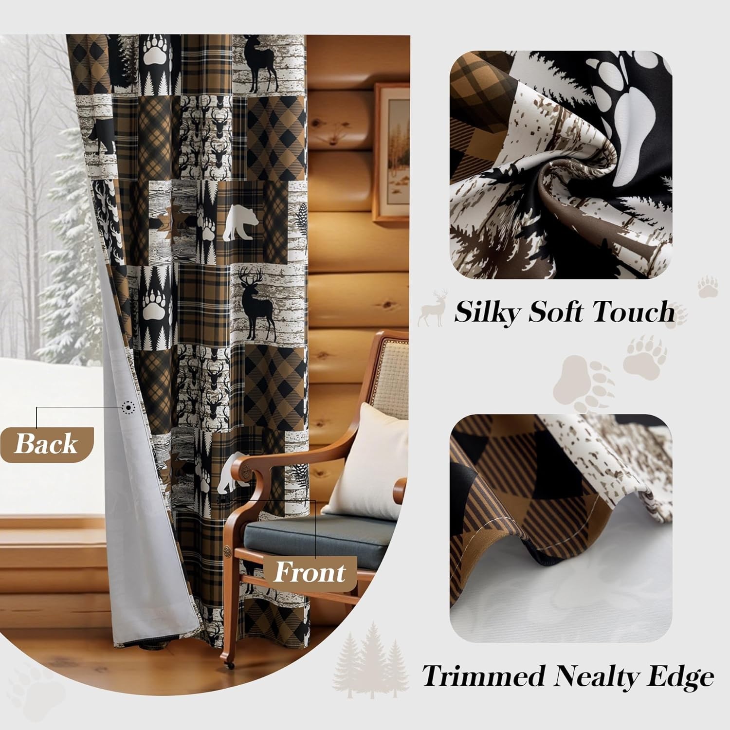 Brown Rustic Cabin Curtains 2 Panels Country Style Curtain 50% Light Blocking…