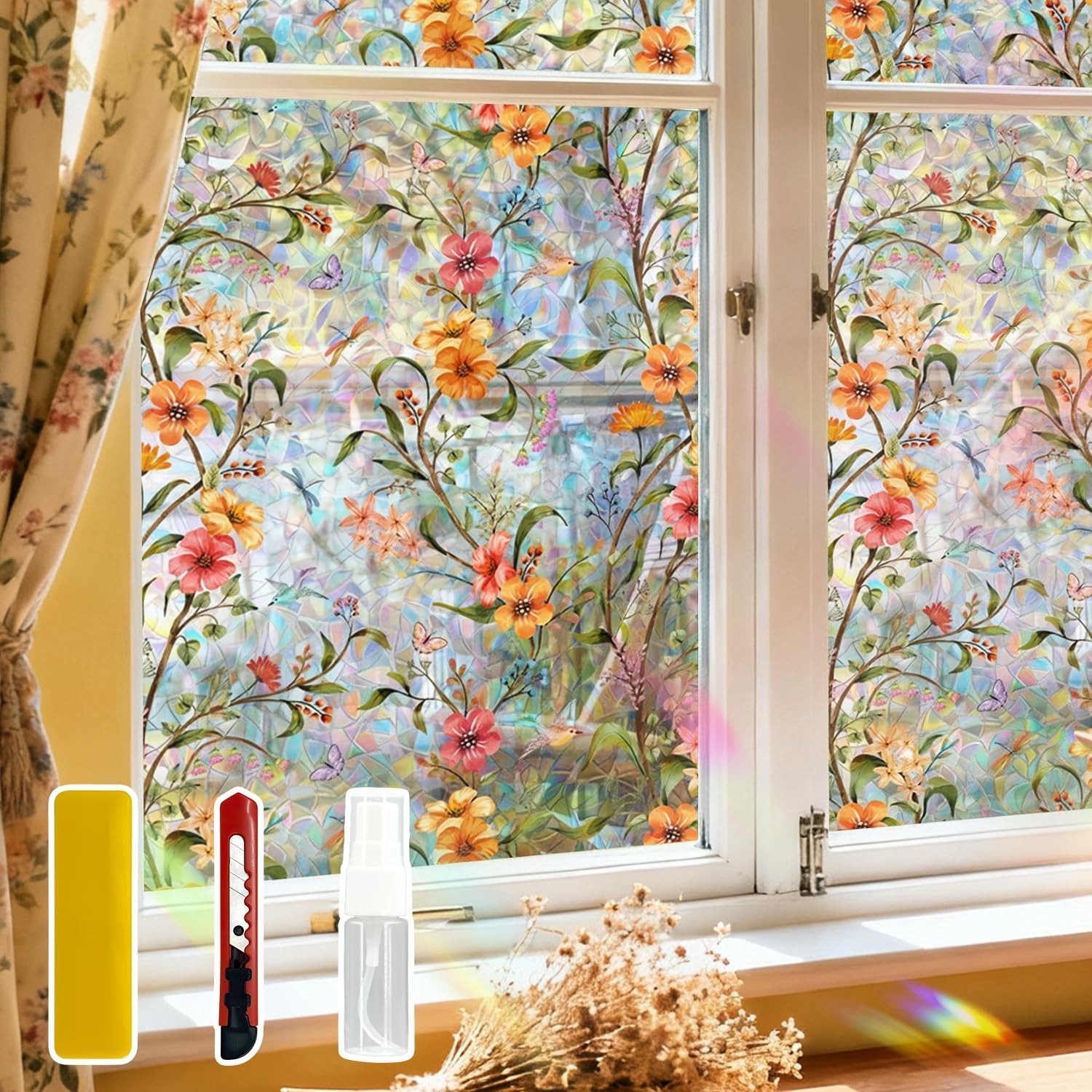 Decorative Window Privacy Film, 17.7″x78.7″, UV-Resistant Static Cling Sticke…