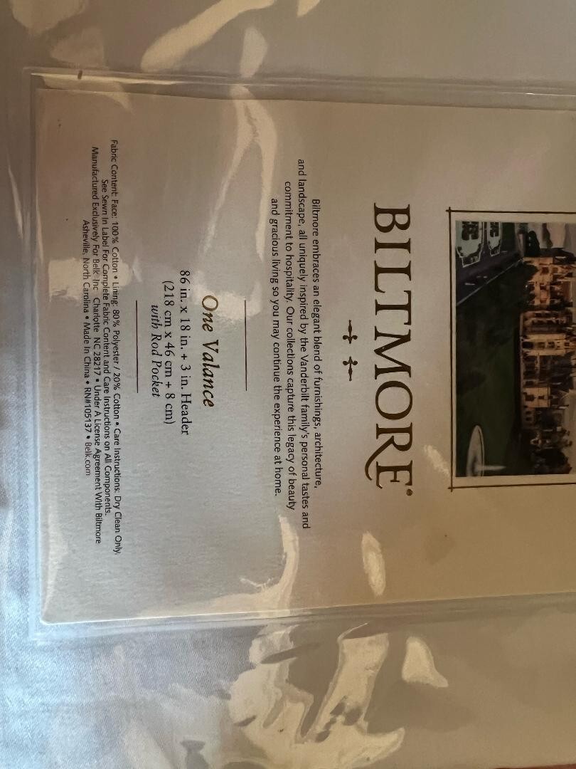 Biltmore For Your Home Valance 86 x 18 OPAL/WHITE Brand New