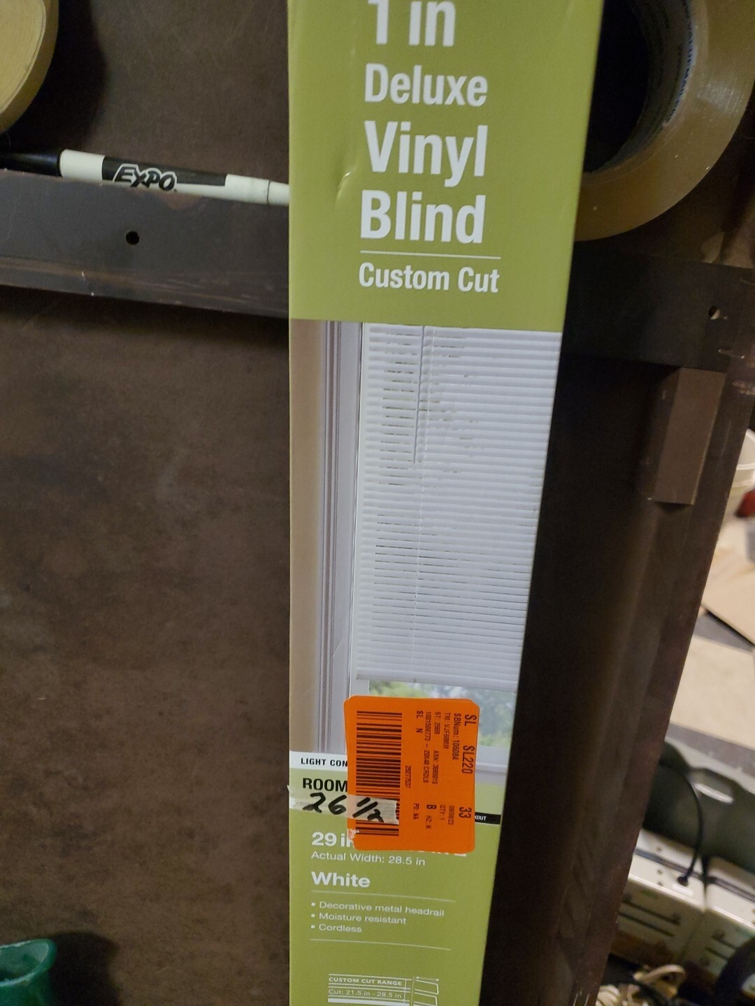 26 1/2″ X 48″L Hampton Bay White Cordless 1 in. Blackout Vinyl Blinds