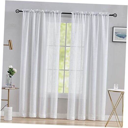 Sheer Linen Curtains 96 Inches Long Semi Sheer 54″W x 96″L (Pack of 2) White