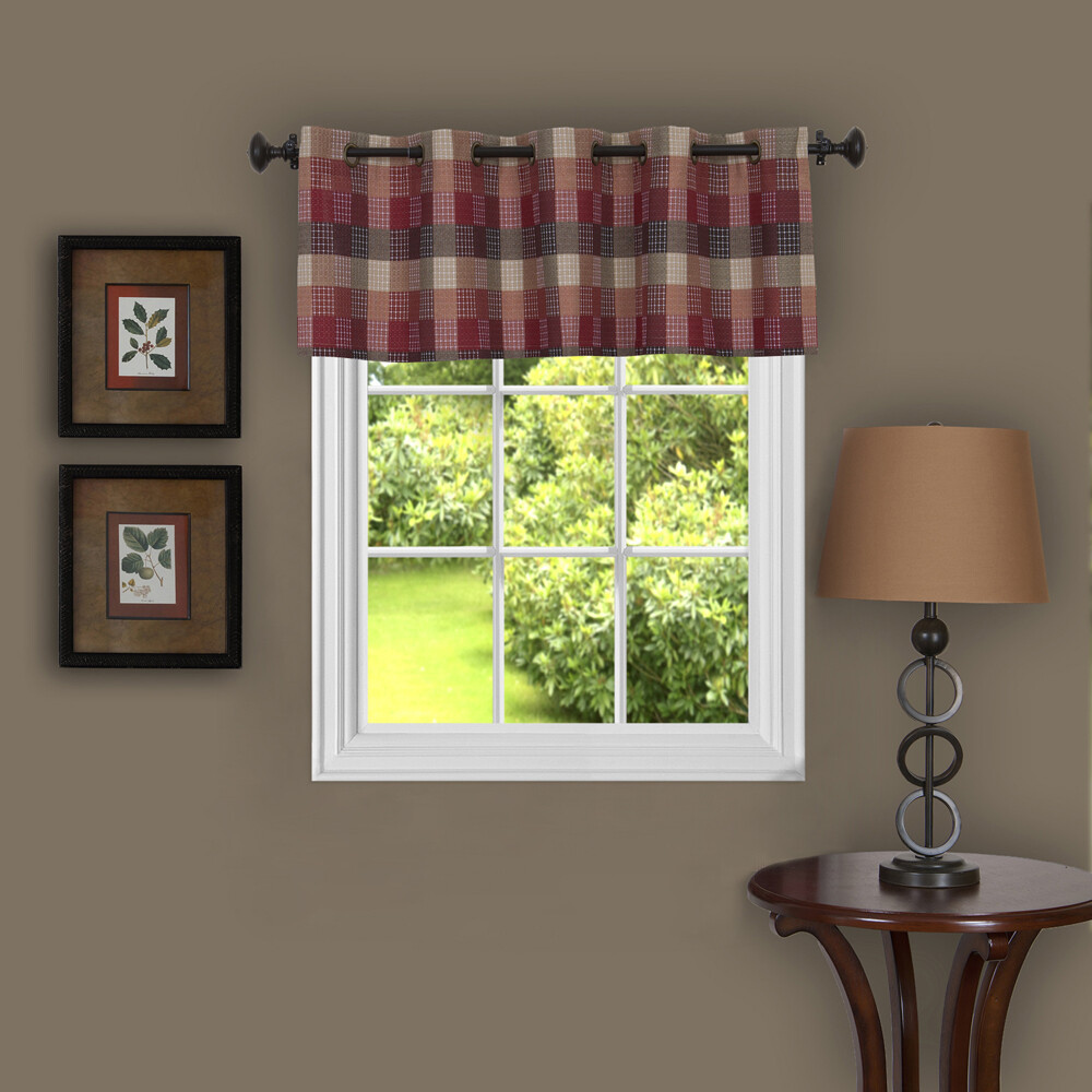 Red Geometric Plaid Window Kitchen Curtain Drape Privacy-Sheer Grommet Panels