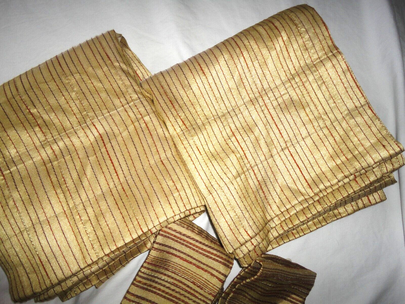CROSCILL GOLD RED MULTI STRIPE TEXTURED (2) LINED DRAPERY PANELS &TIEBACKS 40X86