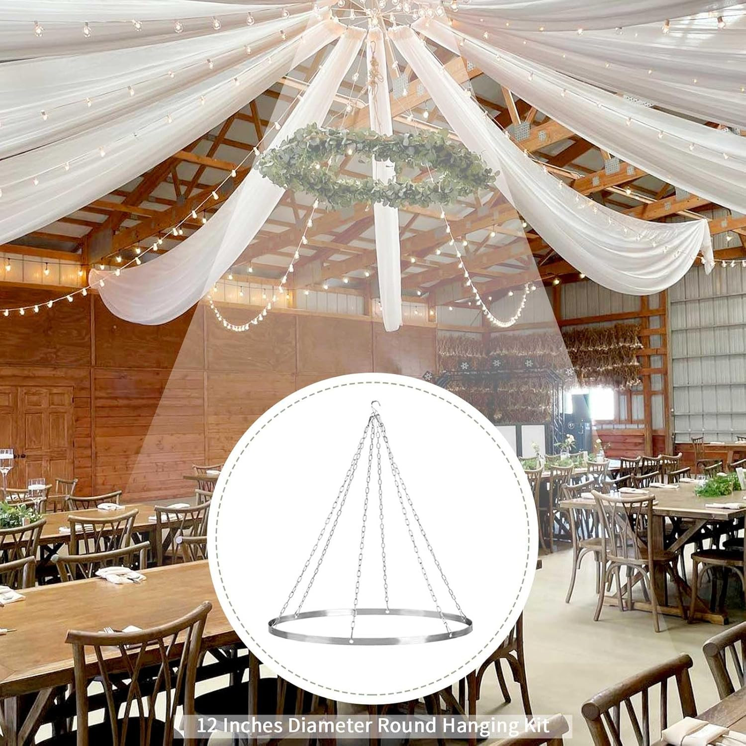 Elegant White Chiffon Ceiling Drapes Kit – 6 Panels for Weddings & Events