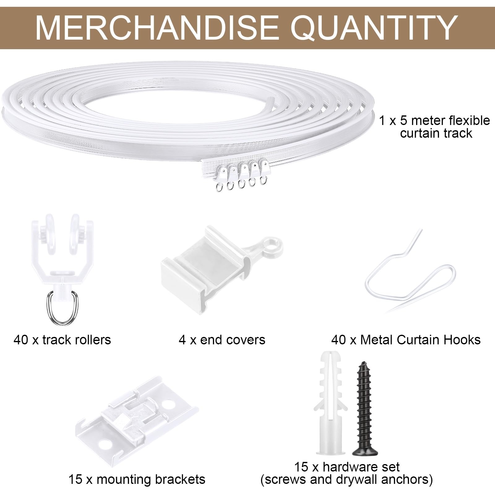 Jetec Curtain Tracks Ceiling Flexible Curtain Track Bendable Rail Curved Wall