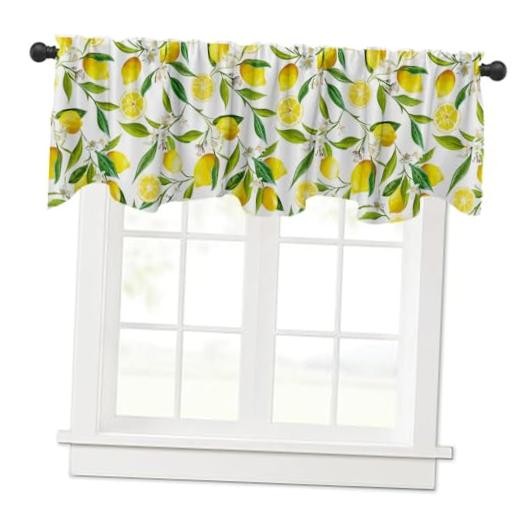 Nature Exotic Lemon Tree Branches Treatment Valance Watercolor Plant Fruit Art