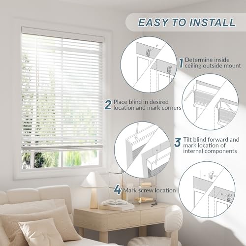 1″ Cordless Blinds for Indoor Windows, 27″ W X 64″ H Window Blinds, Light