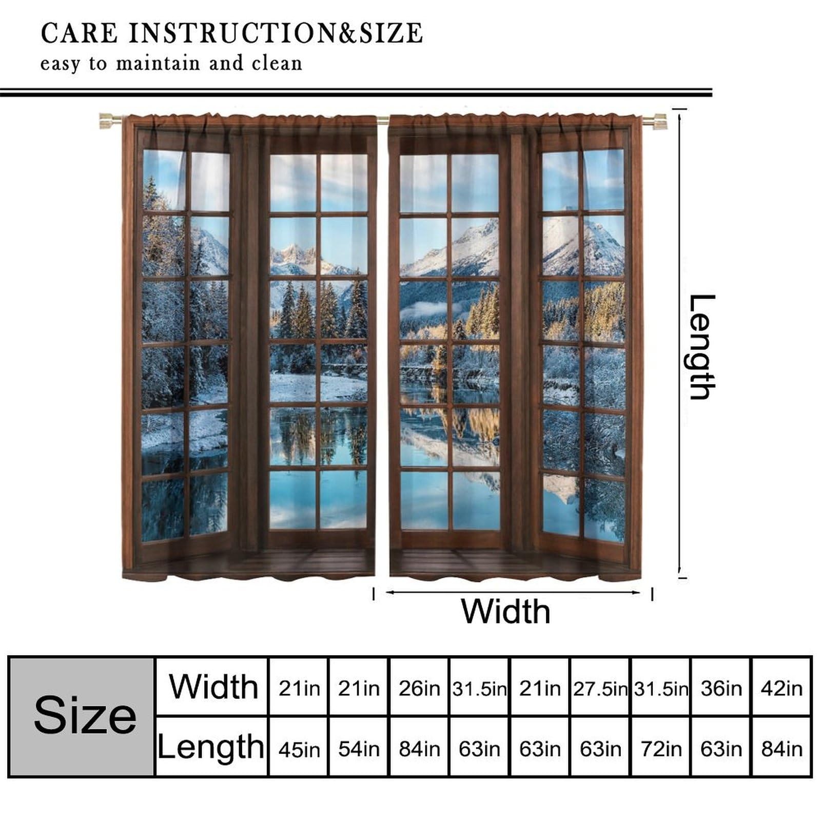 Snowy Mountain Winter Landscape Decor Curtains for Bedroom,Nature Snowy Winte…