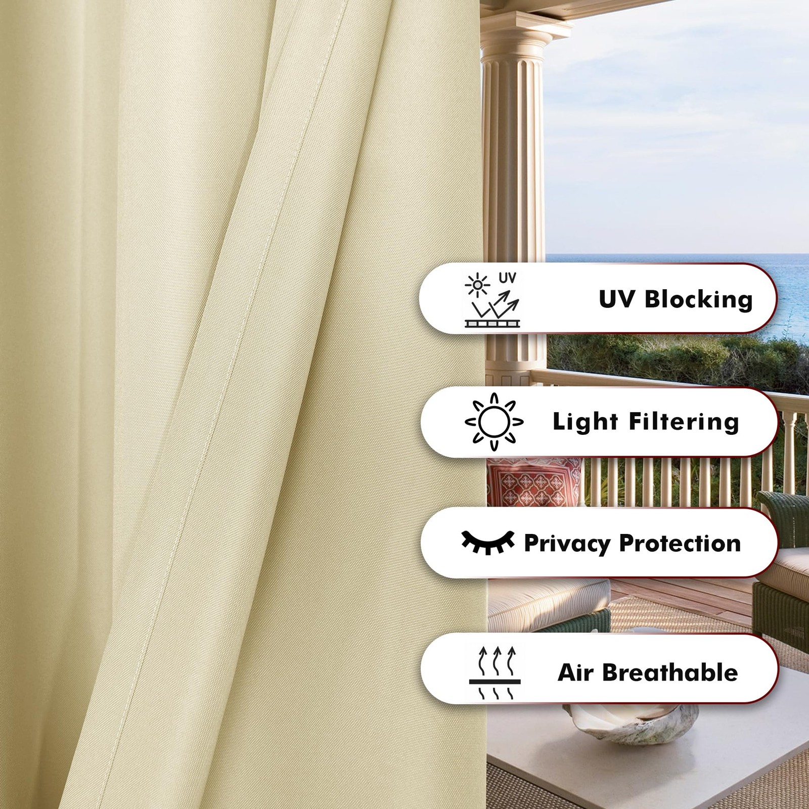 Waterproof Outdoor Curtains for Patio, Premium Thick Privacy Weatherproof Gro…