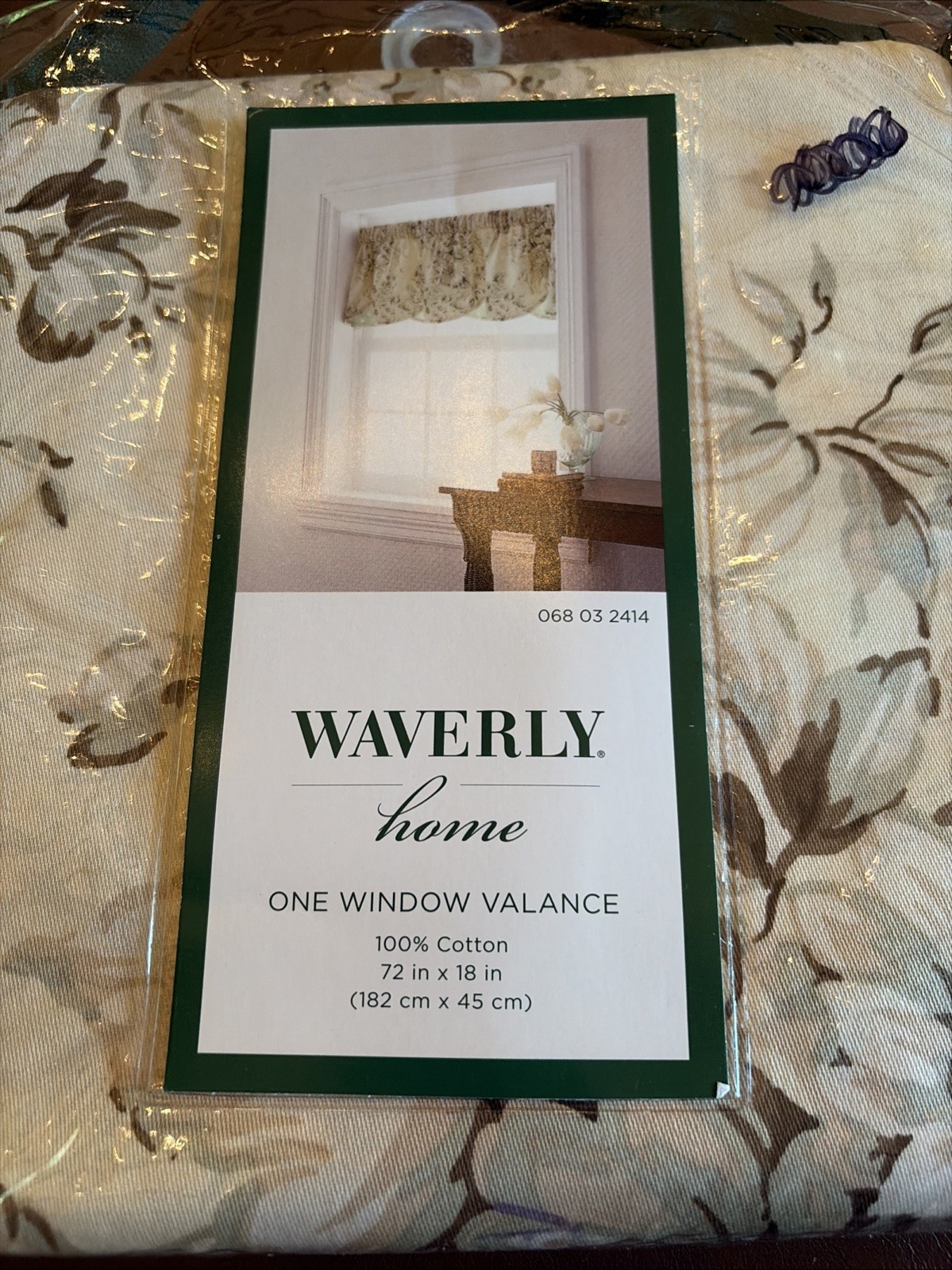 NEW Waverly Home Floral Tan Green Brown Scalloped Valance 72” x 18”