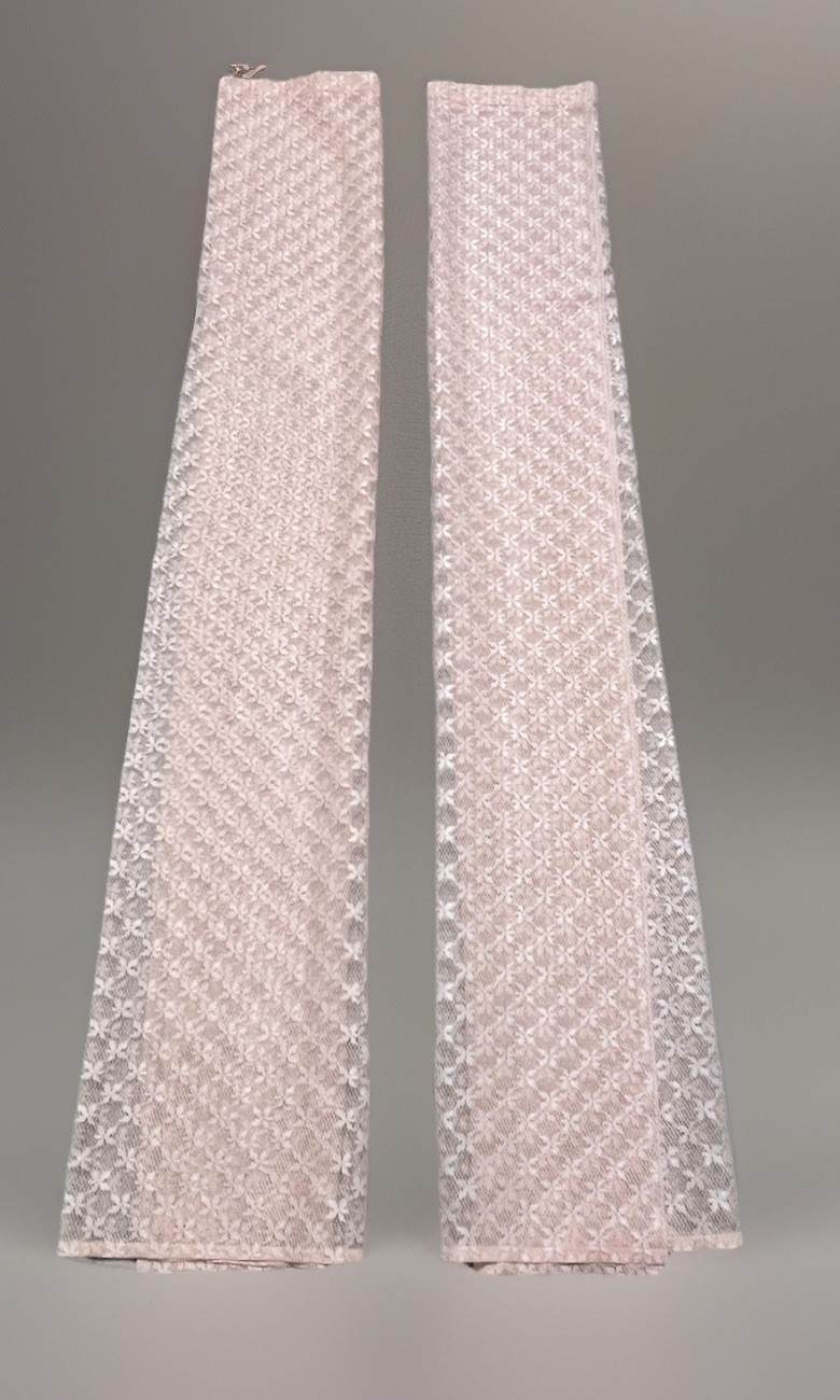 Vintage 70s Peach Embroidered Floral Sheer Lace Curtain Panels Light Orange 2pc