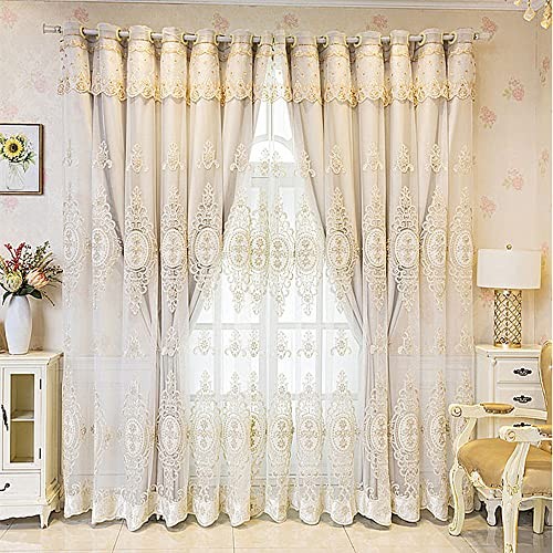 1 Pair Luxury 3D Flower Embroidered Curtains for 52″W x 84″L (Pack of 2) Beige