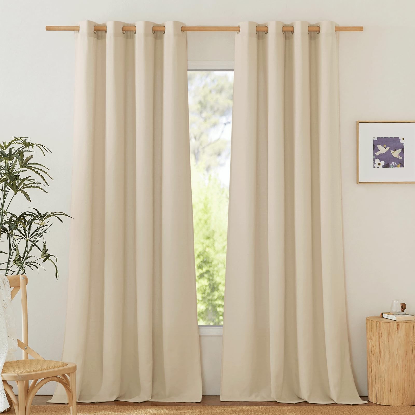 Living Room Curtains Linen Boho Eyelet Scarf Set of 2 H 260 x W 140 cm Angora, Le…