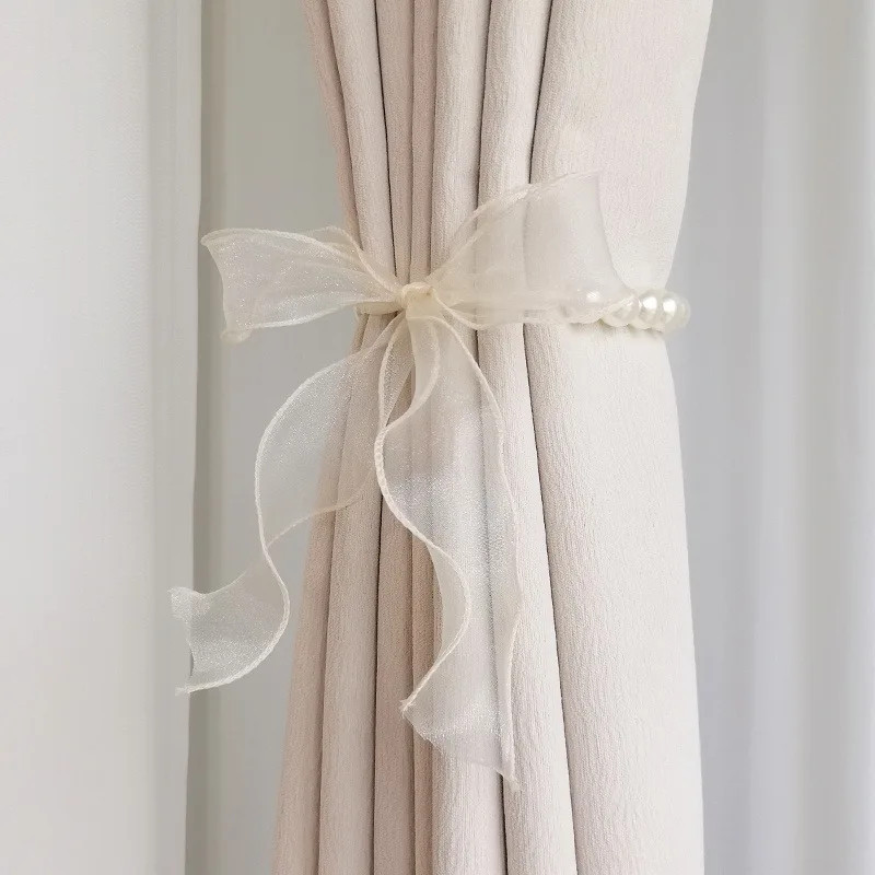 1pc Art Deco Style Plastic Curtain Tiebacks with Bow and Pearl Accents