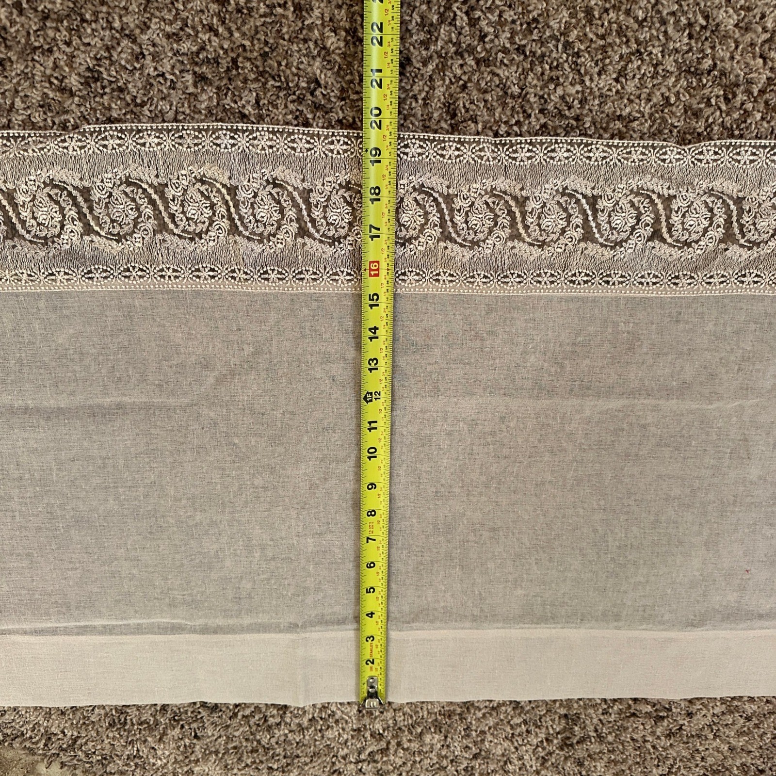 Chris Madden JCP Sheer Beige Lace Embroidered Curtain Panels Valance Set 41×83