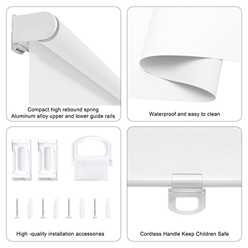 Blackout Roller Shades Blinds Cordless for Windows Pull Down 23″W x 72″H White