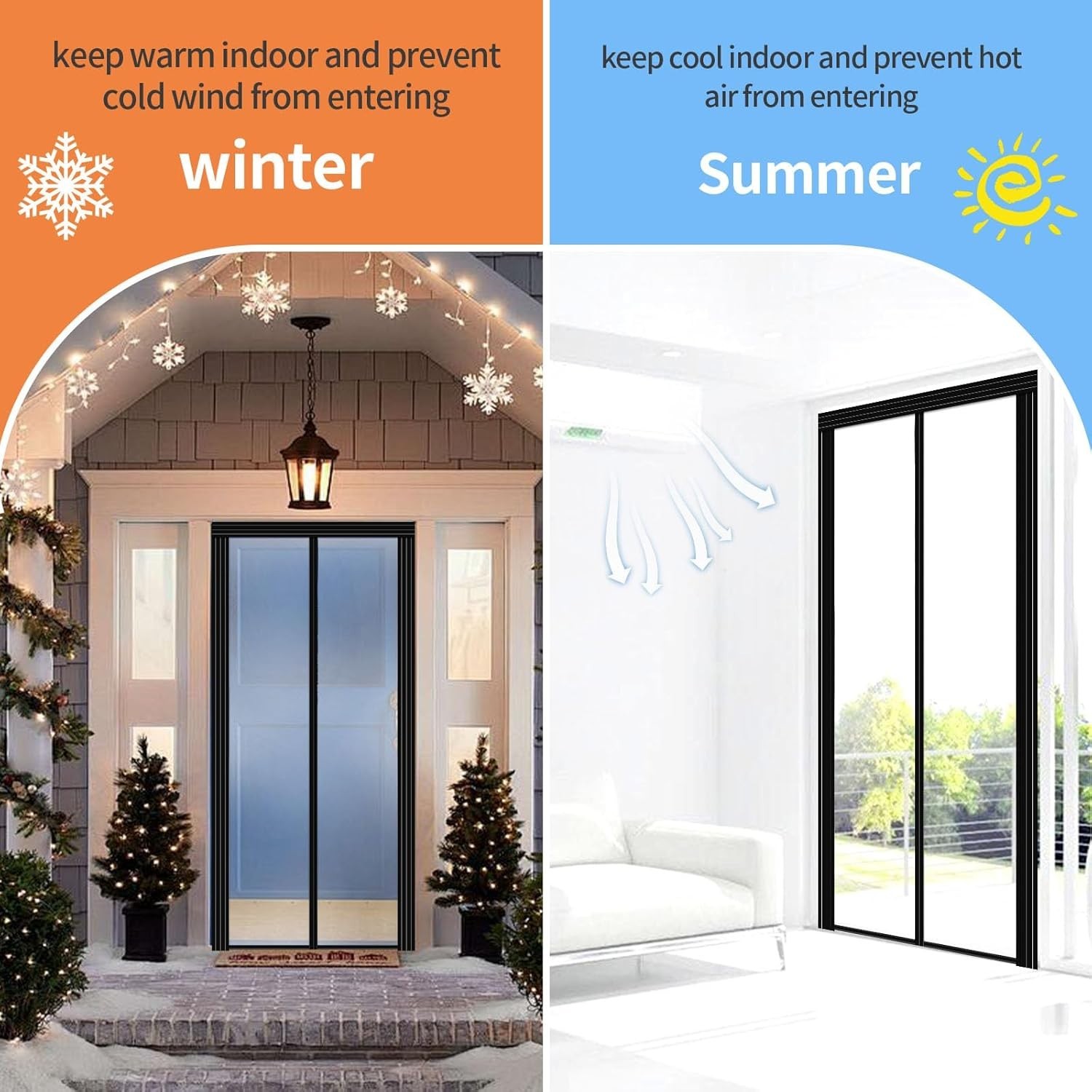 Magnetic Auto Closer Door Curtain 34″-39″ x 81″-84″ for Summer & Winter Comfort
