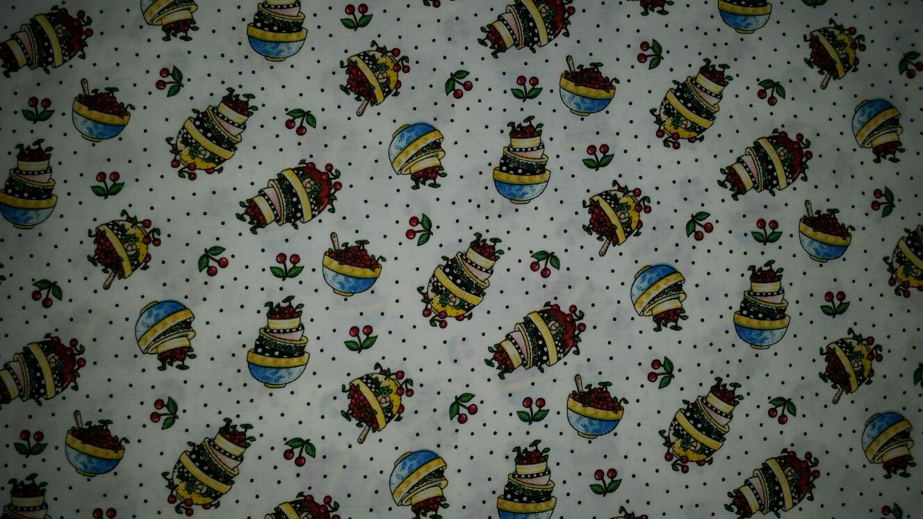 LINED WINDOW VALANCE CURTAIN 42X12 RETRO FRUIT CHERRY BOWL CHERRIES POLKA DOTS