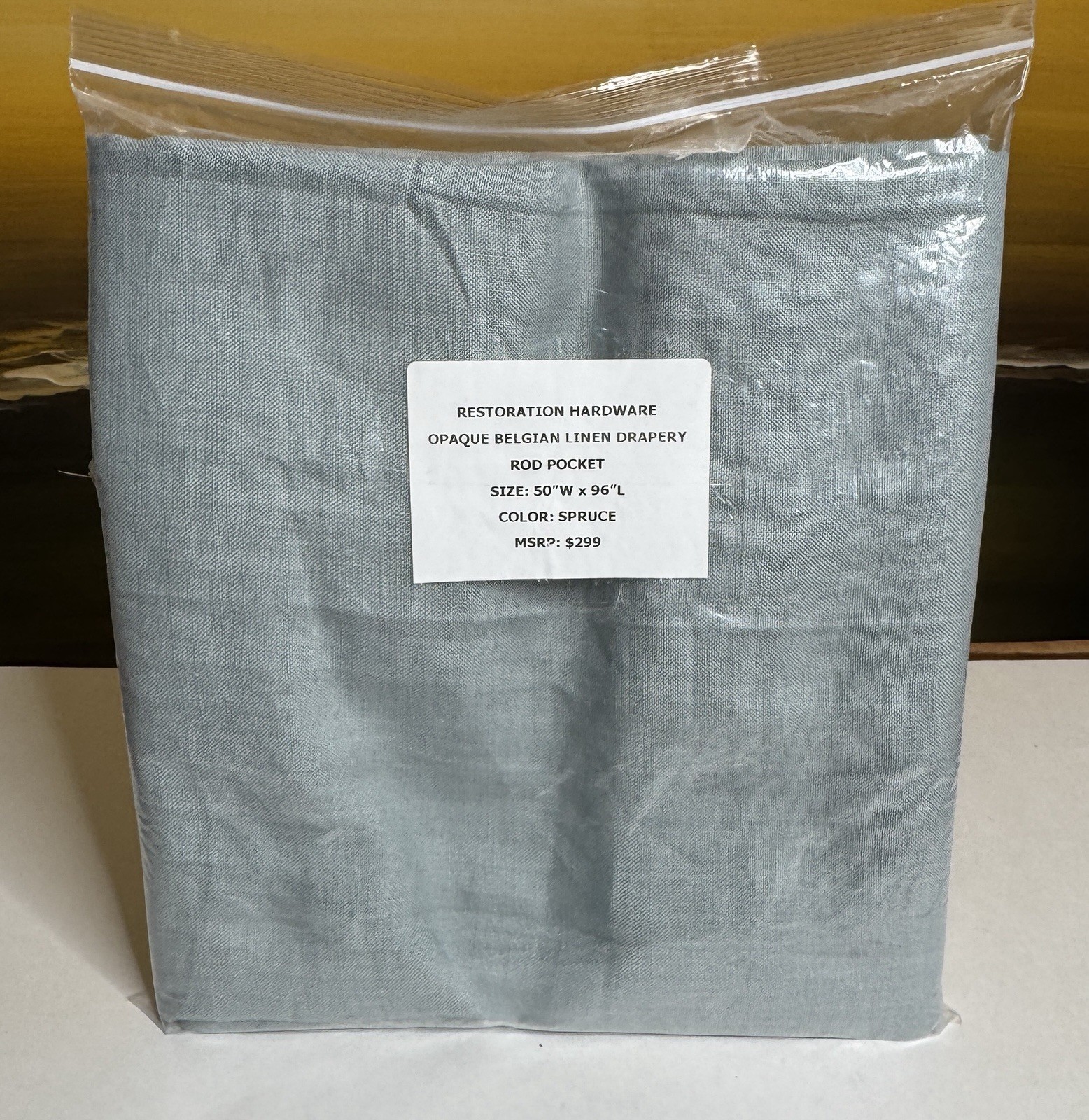 Restoration Hardware Opaque Belgian Linen Drapery RP 50″W x 96″L Spruce $299
