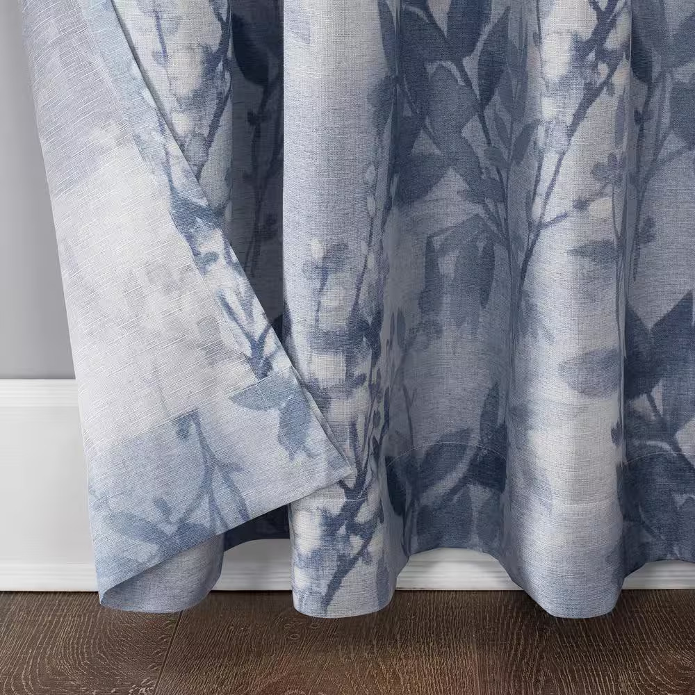 Hilary Blue Polyester 54 In. W X 84 In. L Rod Pocket Light Filtering Curtain (Si