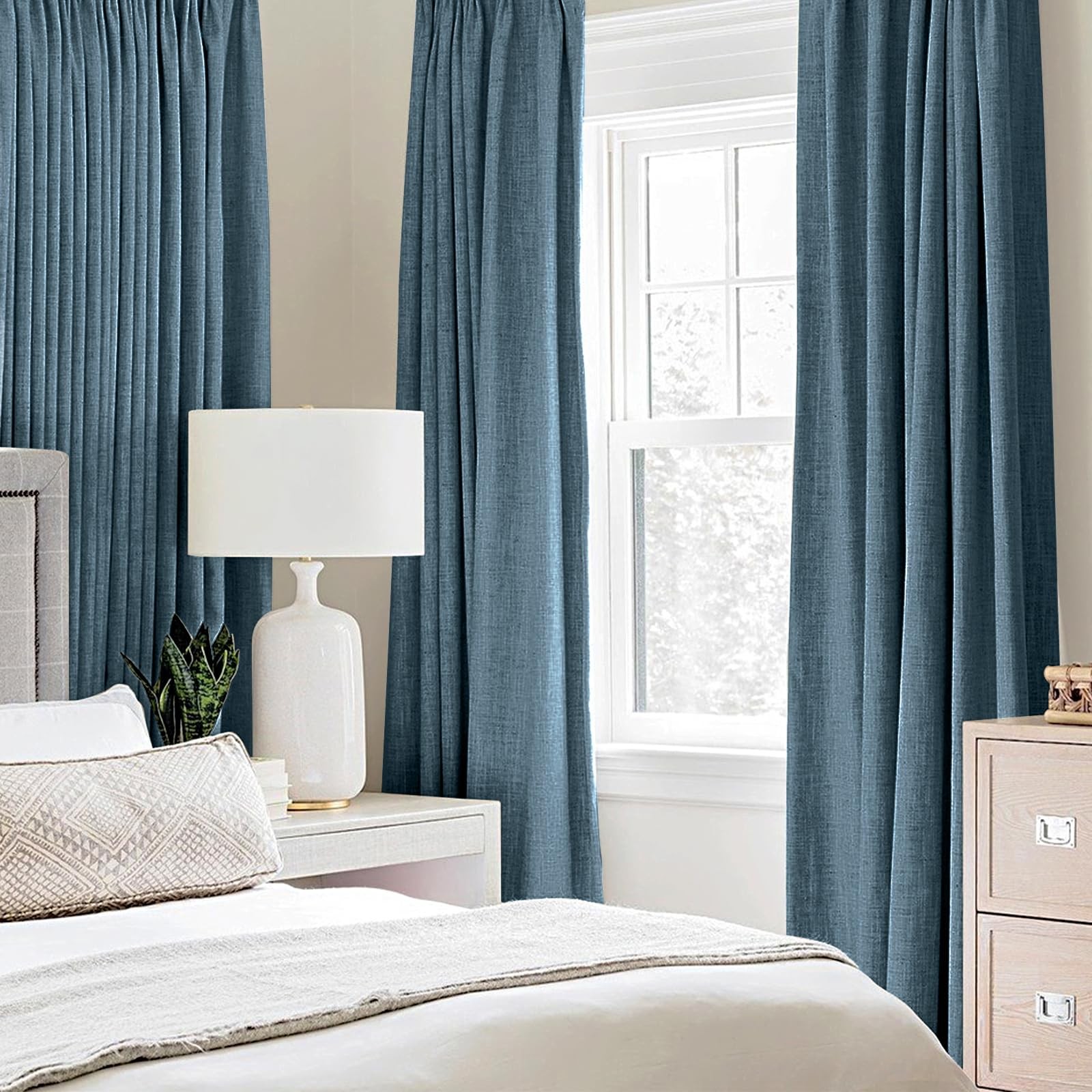 Linen Texture Curtains for Bedroom Solid 100% Blackout Thermal Insulated Dust…