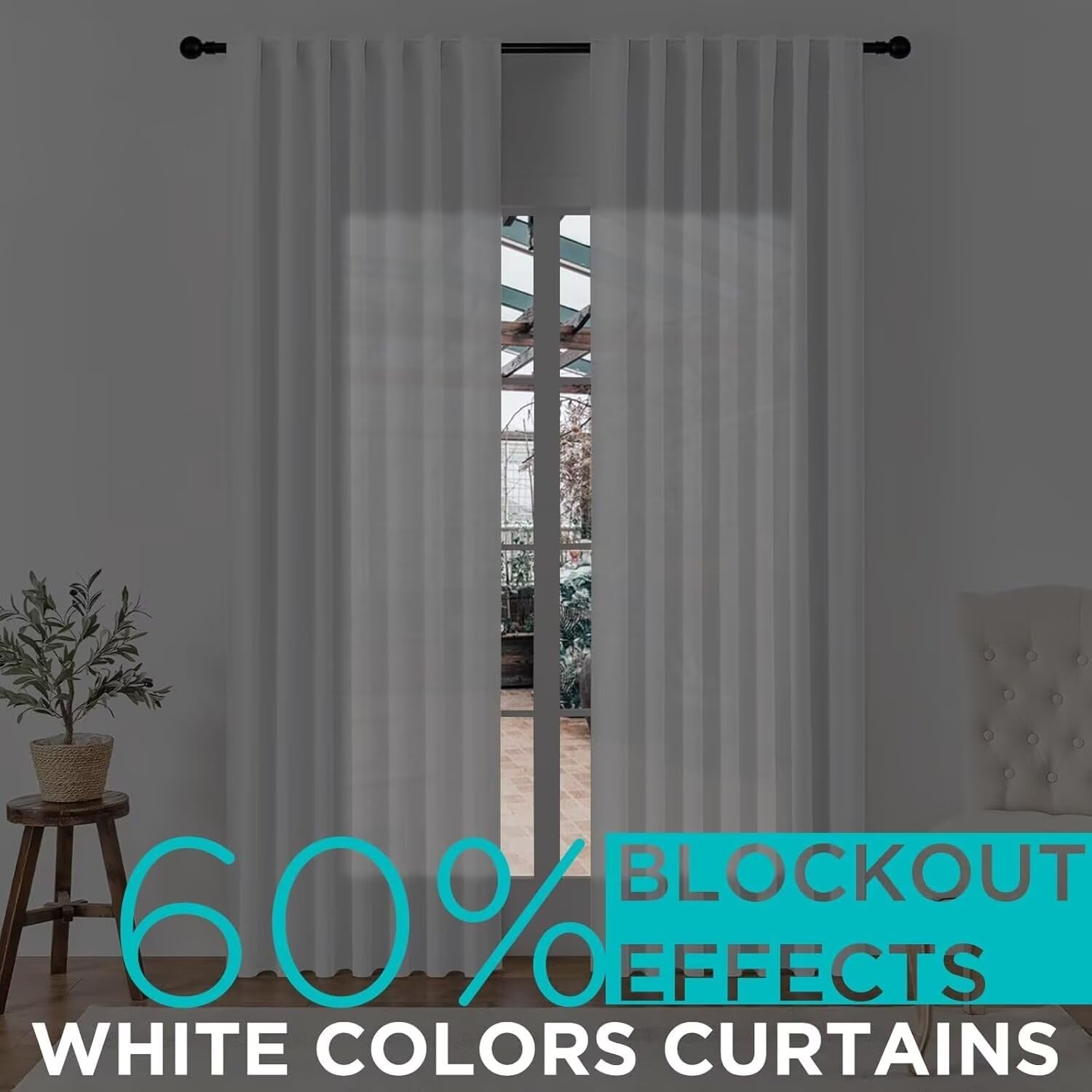 Joydeco White Blackout Curtains 96 Inches Long for Bedroom, Curtains 96 Inch