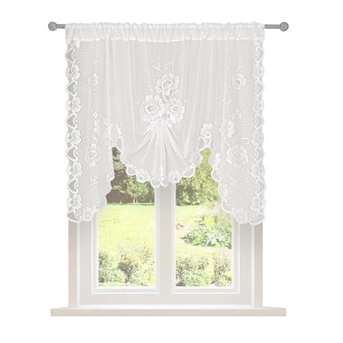 Semi-Sheer Floral Lace Curtain Swag for Kitchen 39″W x 39″L (Pack of 1) White