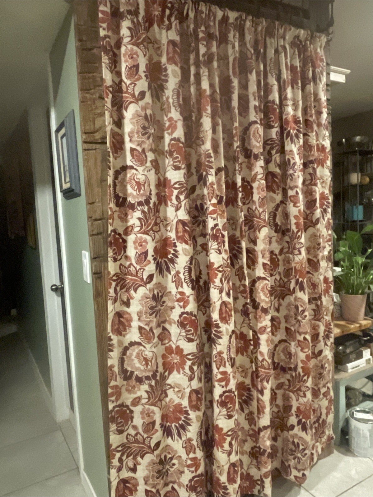 2 Threshold Floral Curtains 41”x 82″ Each Rust Brown White
