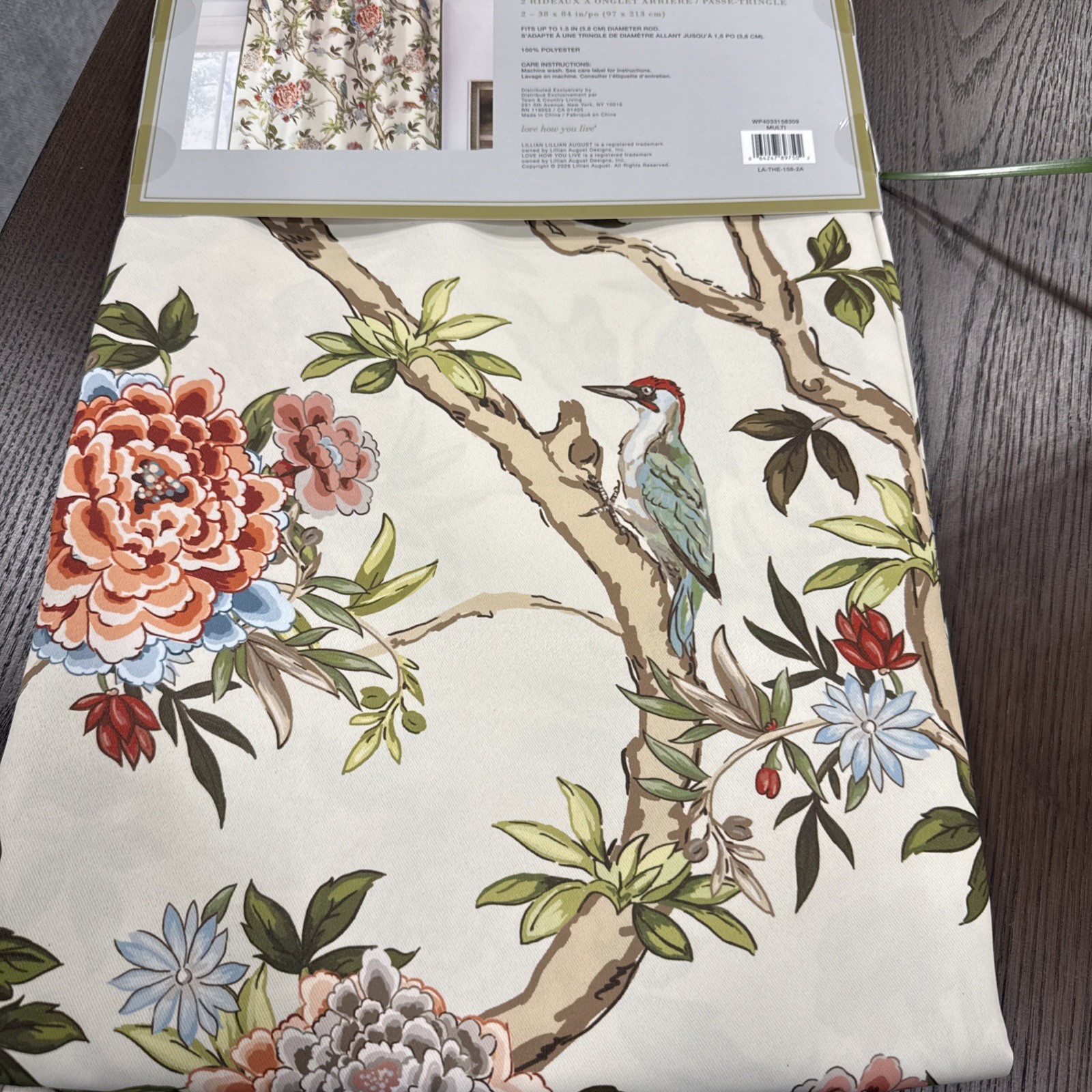 Lillian August Bird Floral Multi Two Back Tab Rod Pocket Curtains 84 in. New