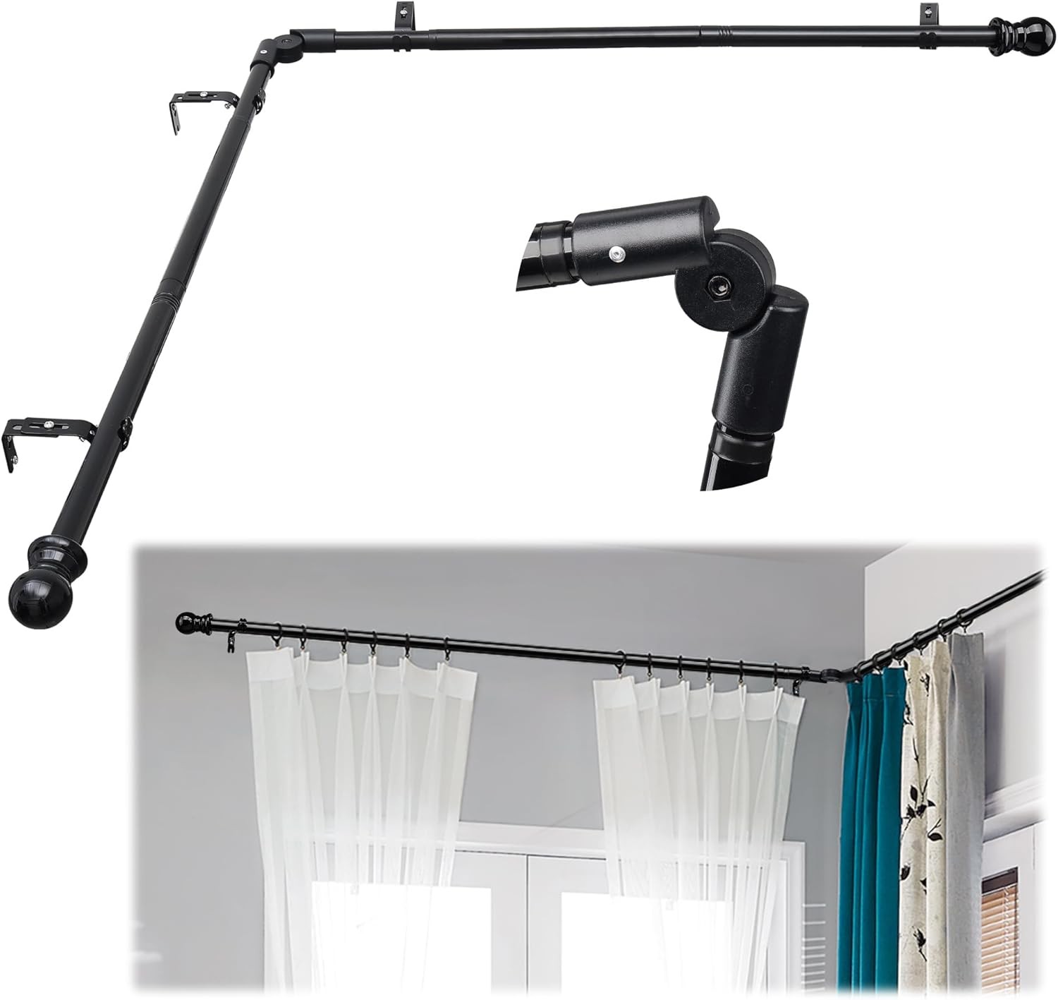 Corner Curtain Rod Windows 30 to 136 Inches L-shaped Curved Heavy Duty Corner