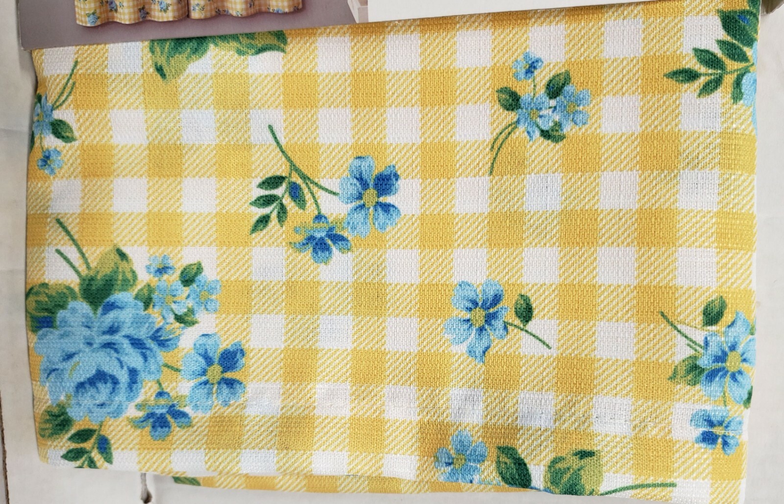 3pc. Curtains Set: Valance(56″x14″) & 2 Tiers (28″x36″) BLUE FLOWERS, CINDY, VC