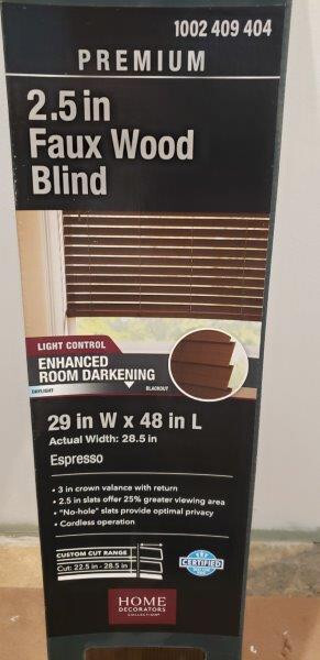 Home Decorators Premium 2.5″ Cordless Faux Wood Blind Espresso 29 W x 48 L