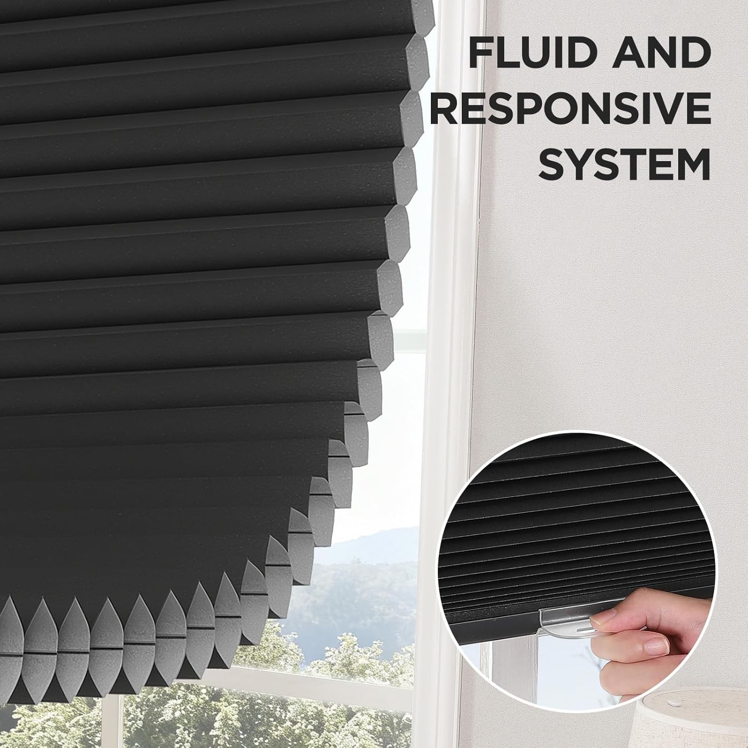 Thermal Insulating Honeycomb Blinds – 35” W x 64” H, No Drill & Noise Reducing
