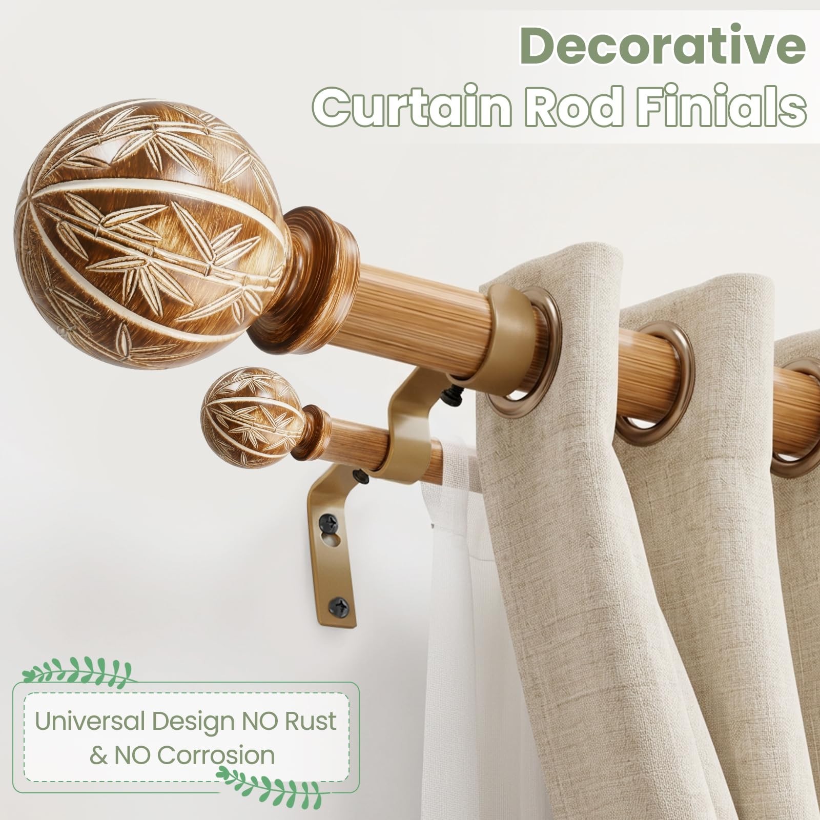 Bamboo Double Curtain Rods for Windows 72 to 144 Inches, 1-inch Diameter Heav…