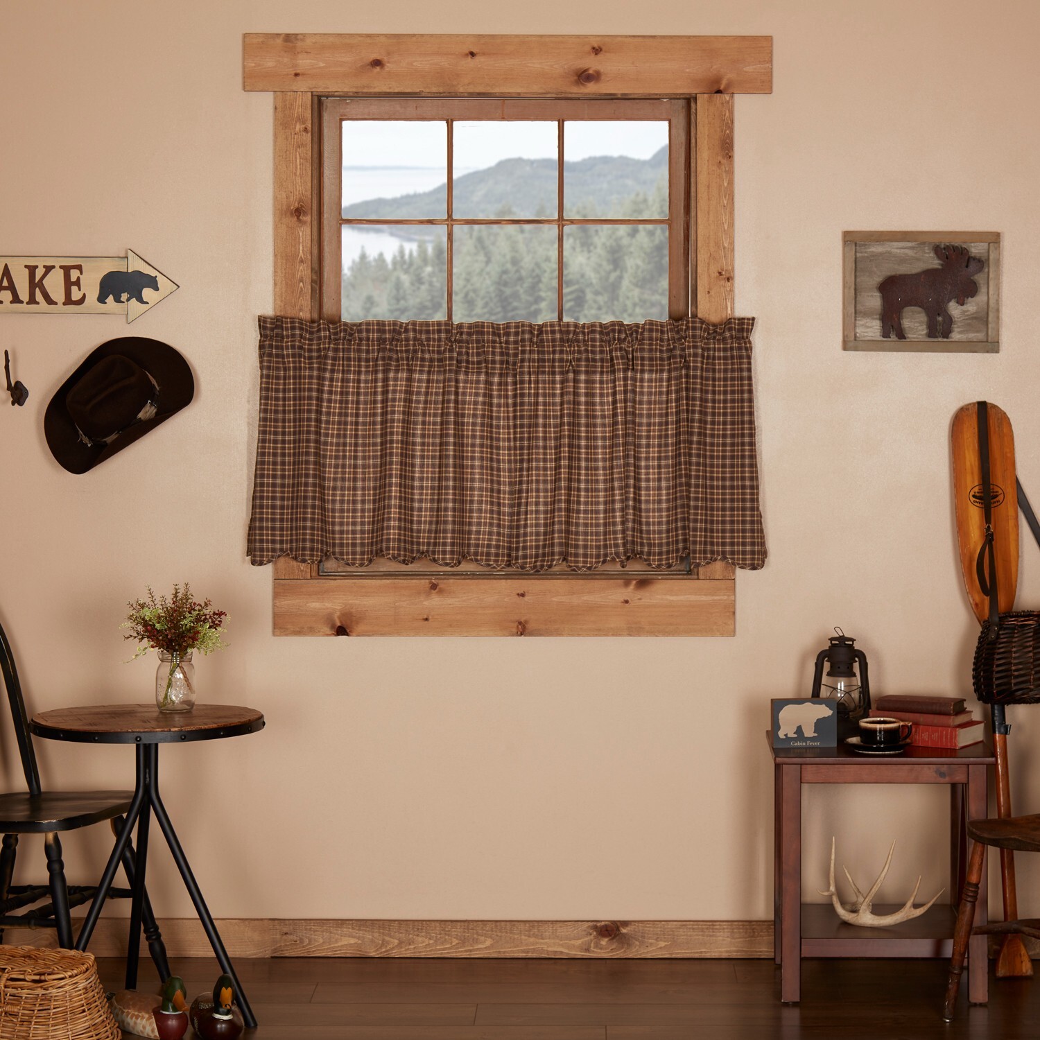 Prescott Plaid Tier Set 24″ Long Cotton Country Farmhouse VHC Brands Brown Tan