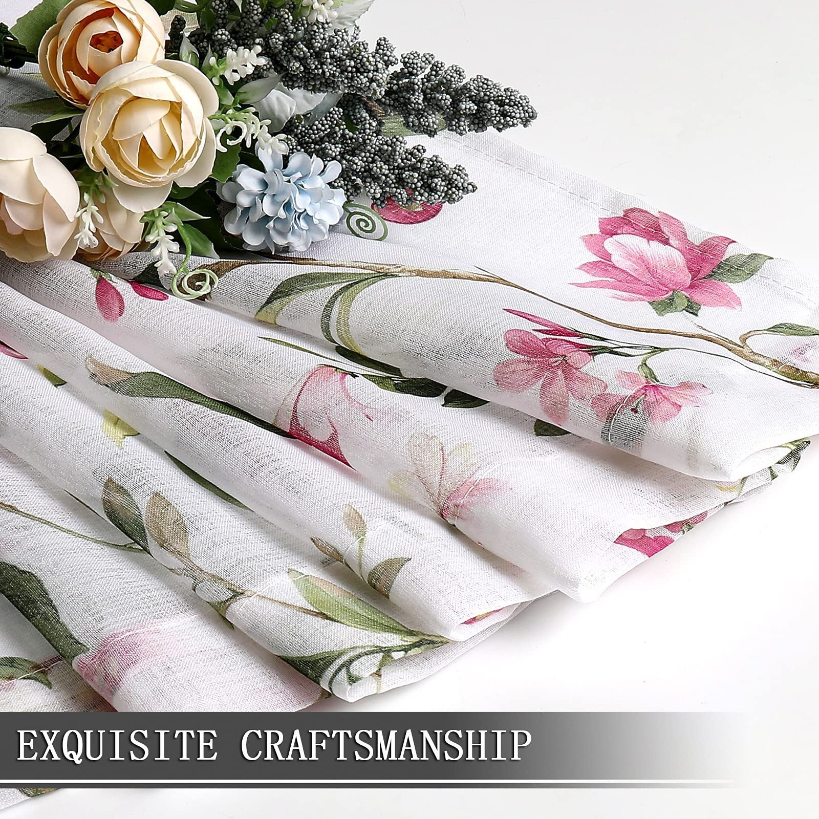 Tollpiz Floral Sheer Tier Curtain Pink Cherry Flower Butterfly Print Half Cur…