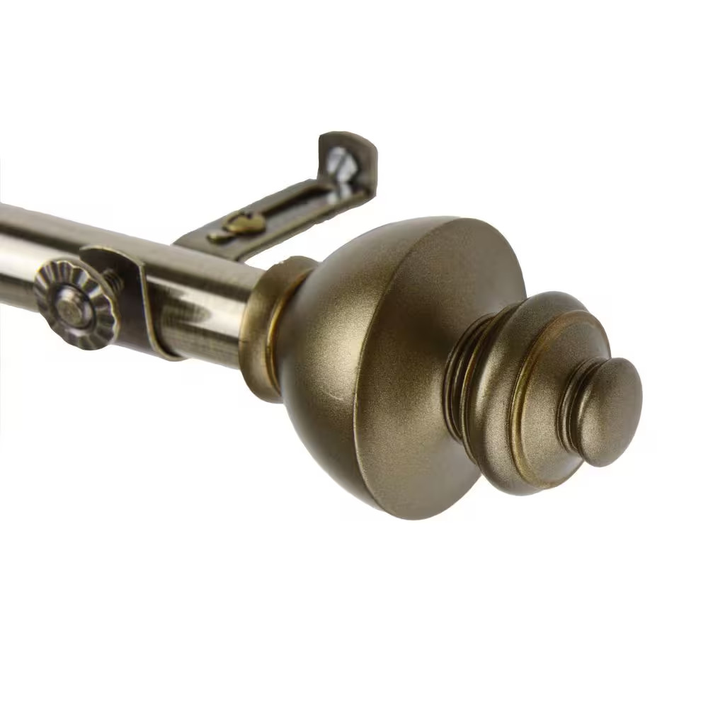 18 In. – 28 In. Telescoping Single Curtain Rod Kit in Antique Brass with Dynasty