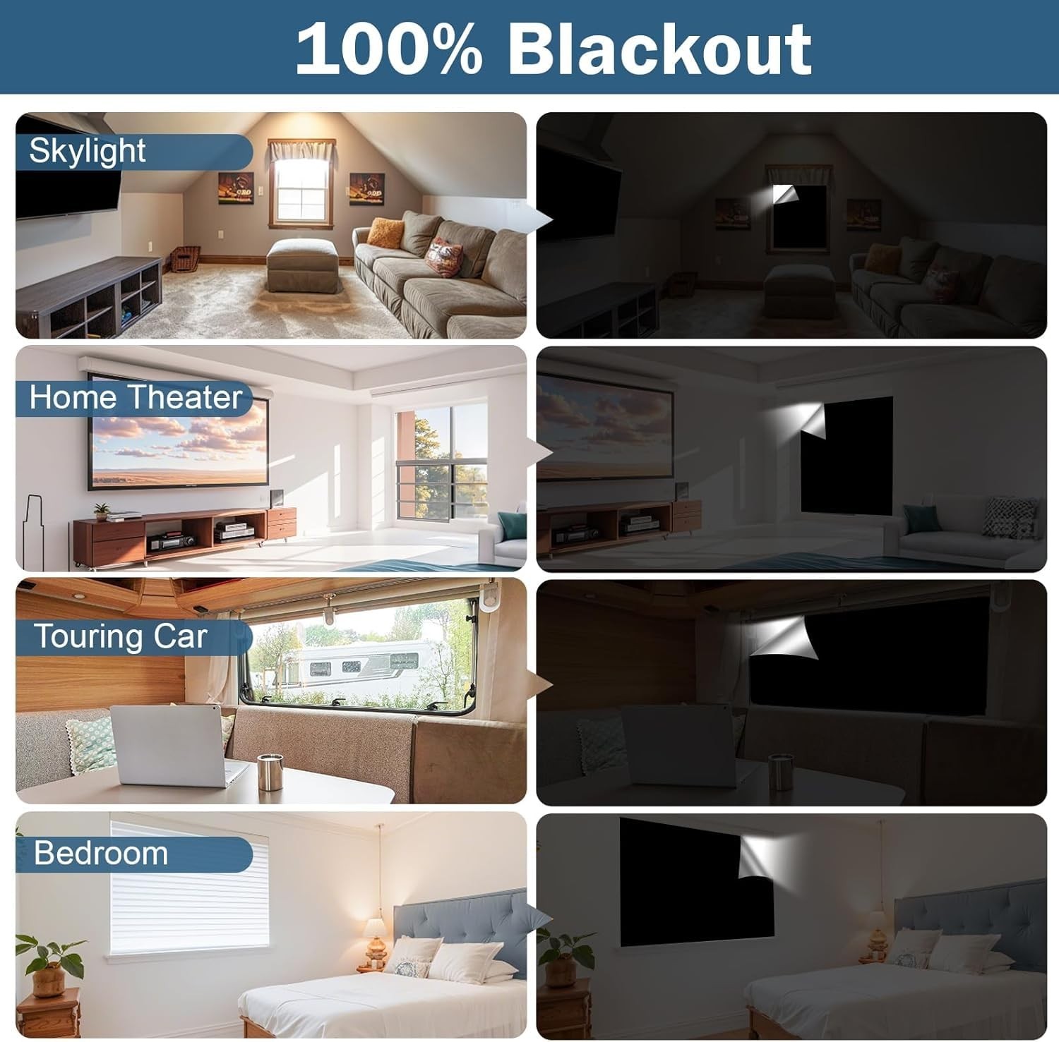 100% Blackout Window Cover 157×57” Portable Cuttable Shades for Bedroom RV Nurse