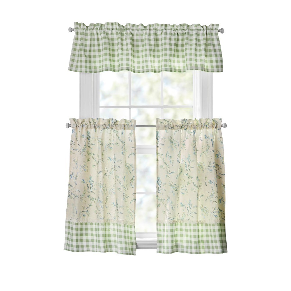 Sprigs 3 Piece Tier Set, Sage, Recycled Polyester BCI Cotton, 60″W x 14″L